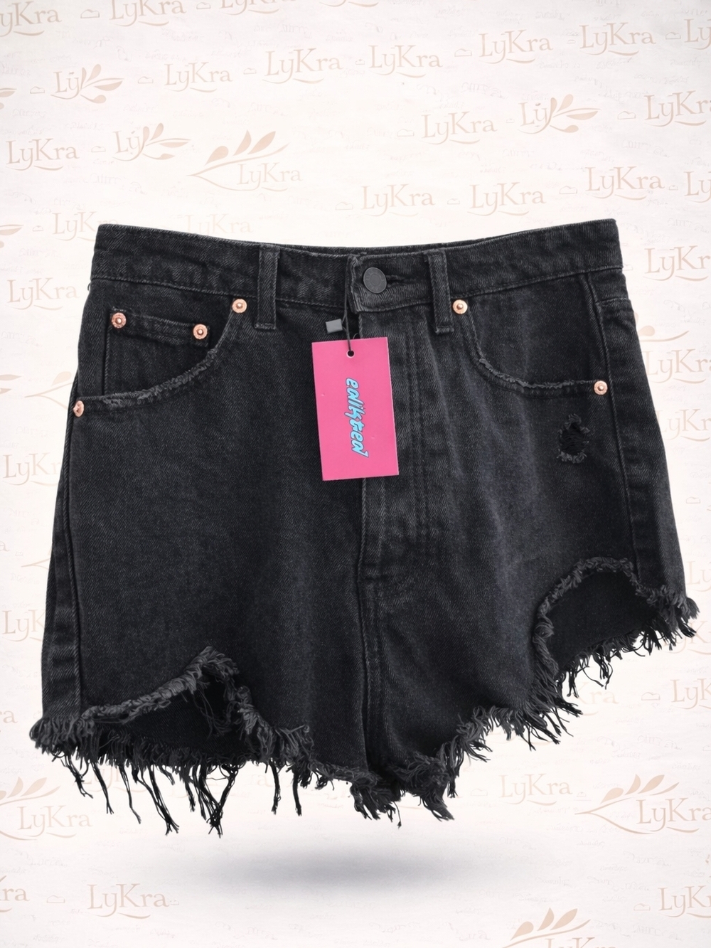 Edikted Black Distressed Denim Shorts Frayed Hem Trendy
